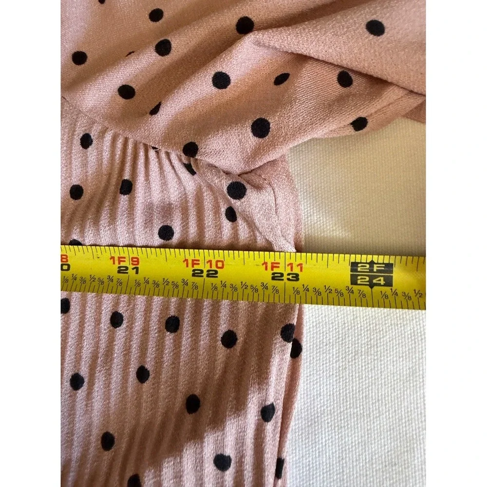 Adrianna Papell Womens Blouse Pink Polka Dot Tie Neck Long Sleeve Top L